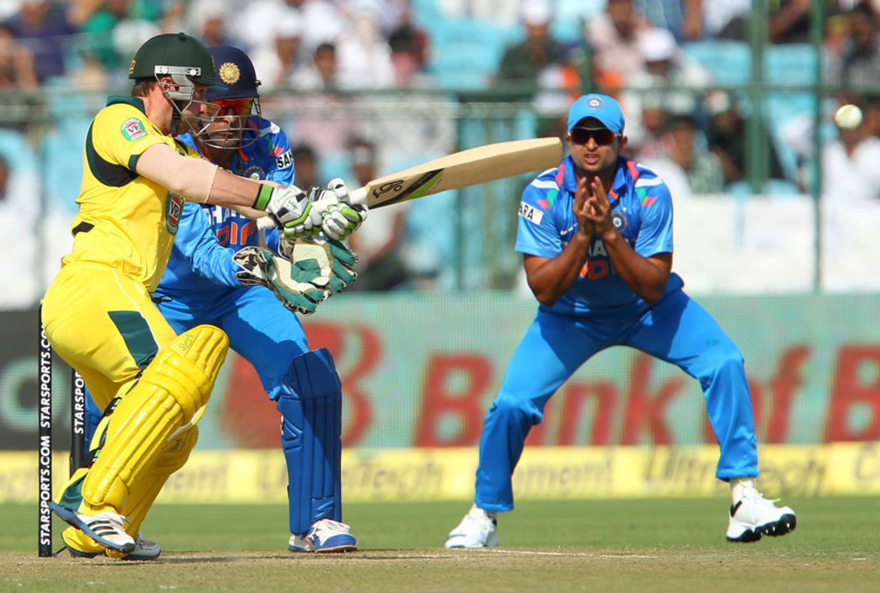 Philip Hughes cuts away uppishly, India v Australia, 2nd ODI, Jaipur, October 16, 2013