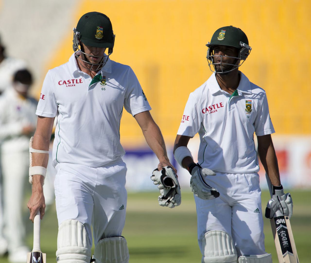 Morne Morkel and Robin Peterson walk back after South Africa folded for 232, Pakistan v South Africa, 1st Test, 4th day, Abu Dhabi, October 17, 2013
