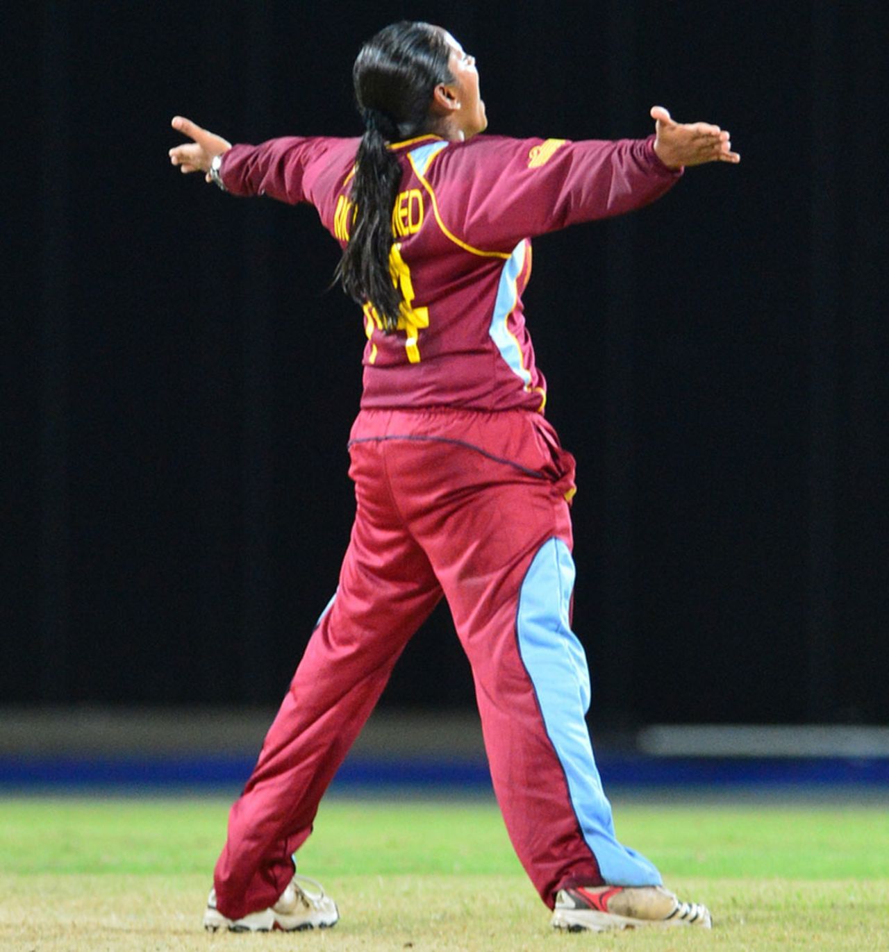 Anisa Mohammed celebrates a la Freddie Flintoff, West Indies Women v New Zealand Women, West Indies Tri-Nation Twenty20, Barbados, October 14, 2013