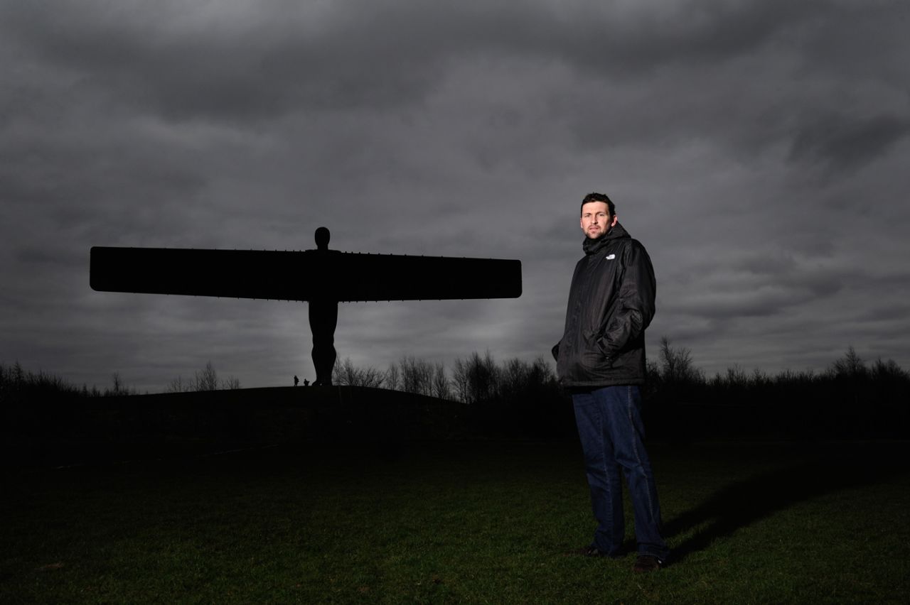 Steve Harmison poses by the Angel of the North, Gateshead, February 22, 2013
