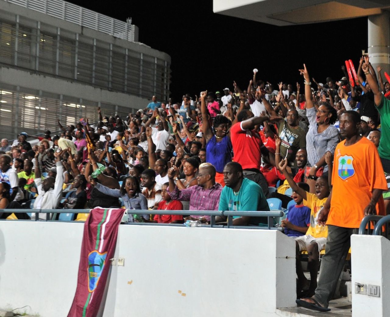 A large crowd gathers to cheer the home team in the Women's Tri-Nation T20 match in Bridgetown, West Indies v England, Women's Tri-Nation T20, Bridgetown, October 18, 2013