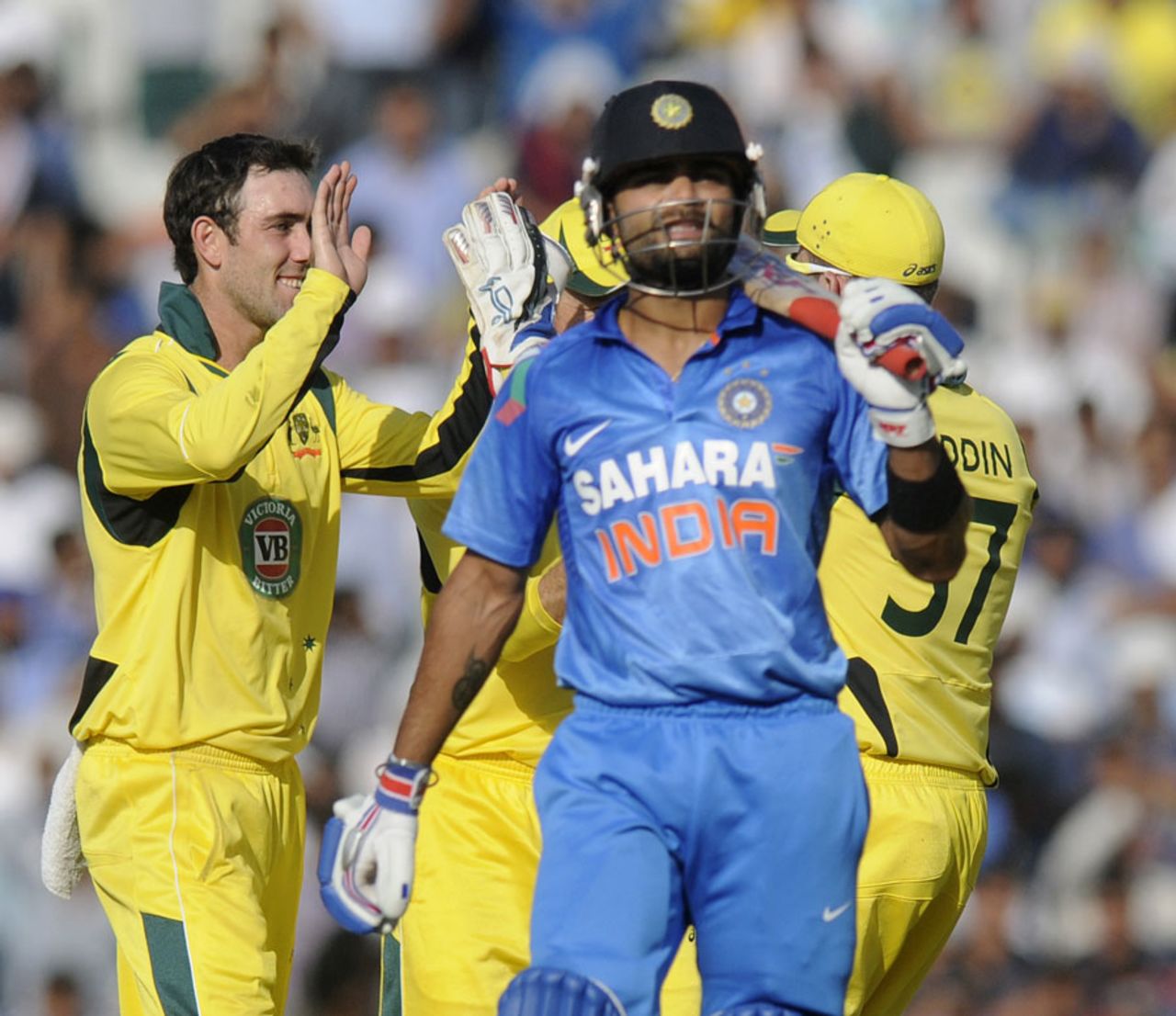 Virat Kohli was dismissed by Glenn Maxwell for 68, India v Australia, 3rd ODI, Mohali, October 19, 2013