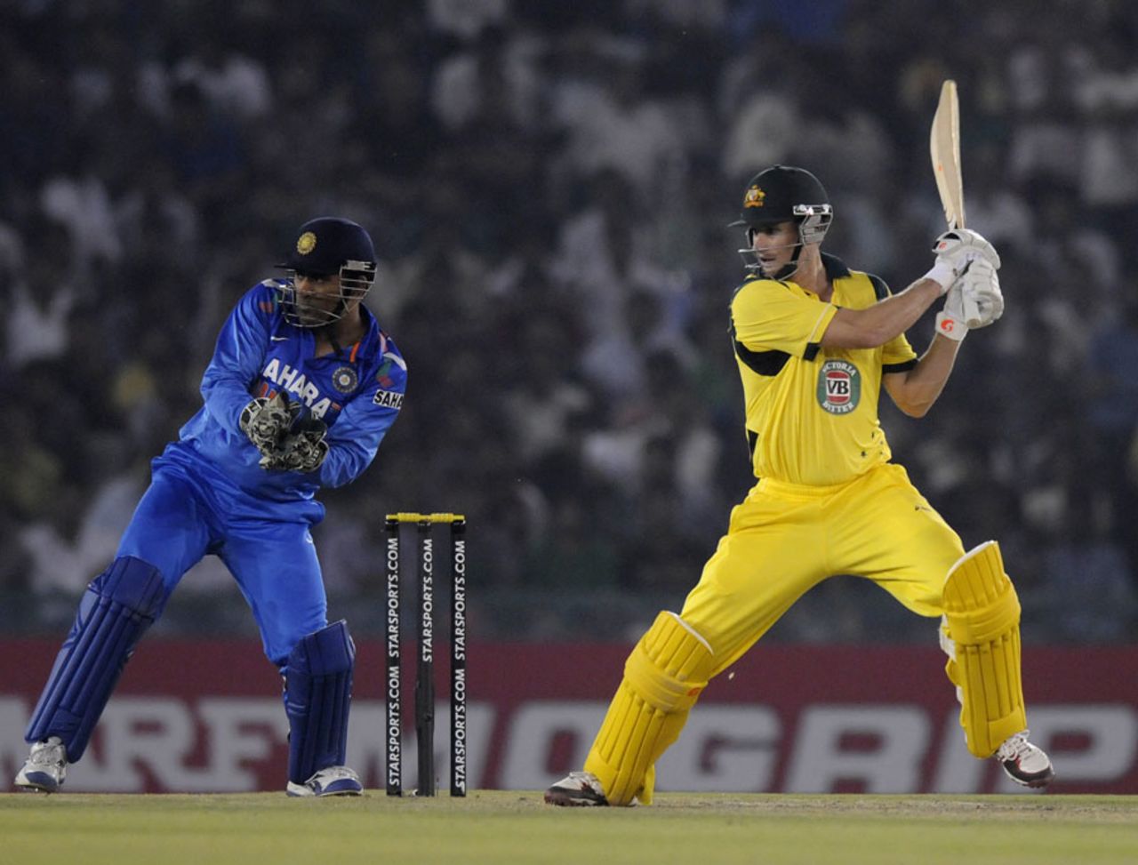 Adam Voges plays the ball square,  India v Australia, 3rd ODI, Mohali, October 19, 2013