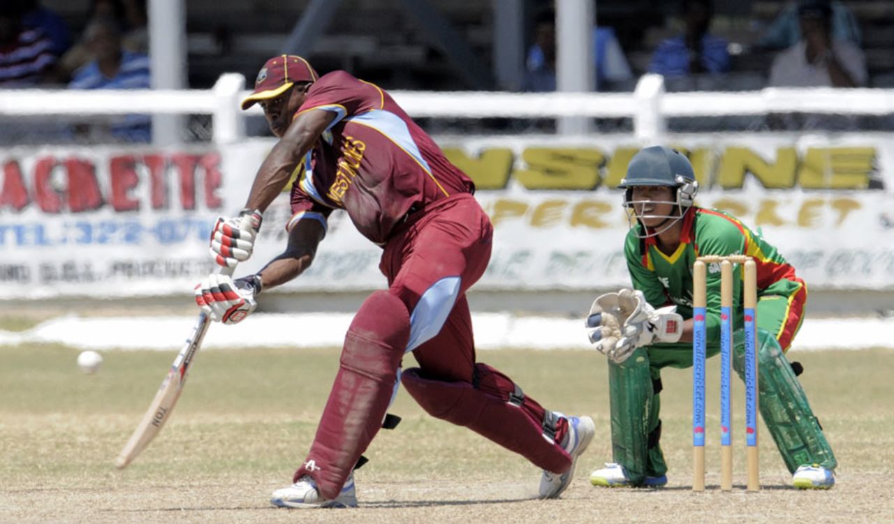 Fabian Allen drives down the off side, West Indies Under-19s v Bangladesh Under-19s, Youth ODI Series, Guyana, October 19, 2013