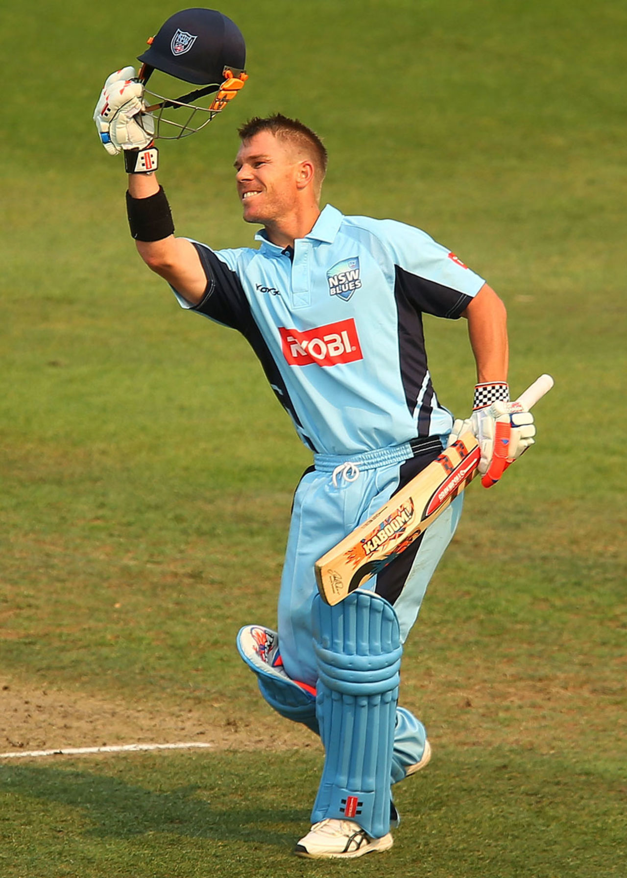 David Warner celebrates his second successive limited-overs hundred, New South Wales v Victoria, Ryobi One-Day Cup, Sydney, October 20, 2013
