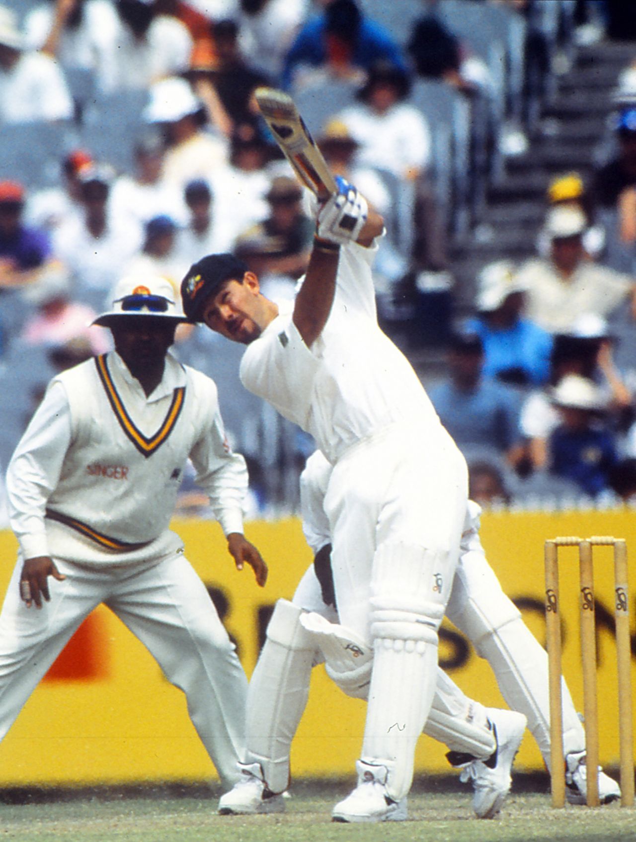 Ricky Ponting lofts one during his innings of 96, Australia v Sri Lanka, 1st Test, Perth, 3rd day, December 10, 1995