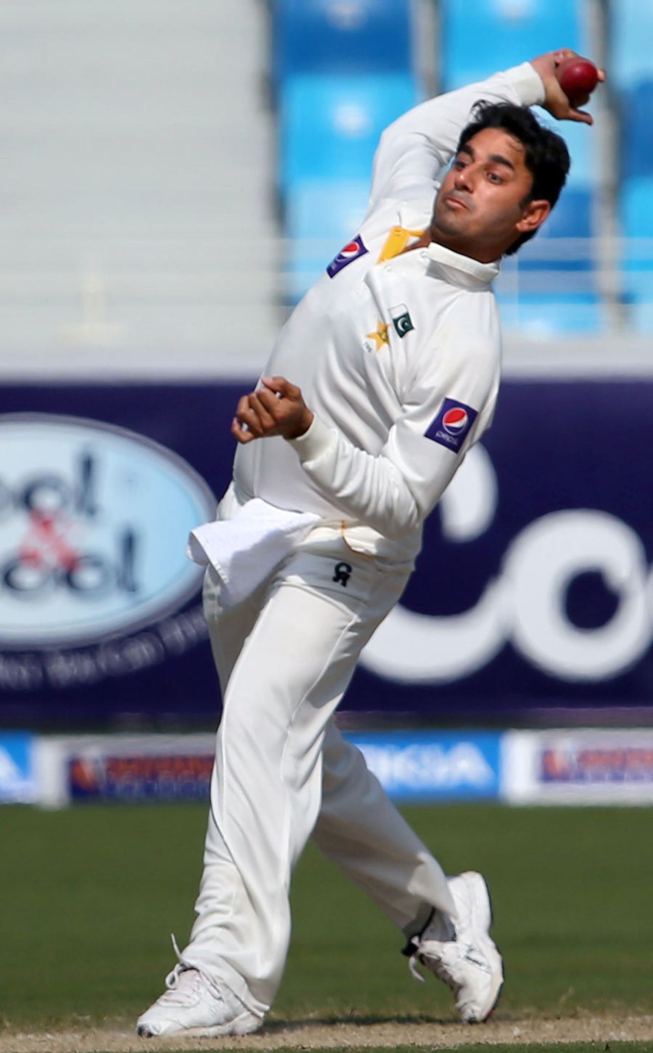 Saeed Ajmal in his delivery stride, Pakistan v South Africa, 2nd Test, Dubai, 3rd day, October 25, 2013