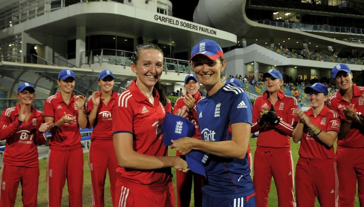 Kate Cross is handed her cap on debut, West Indies v England, West Indies Tri-Nation Series, Barbados, October 24, 2013