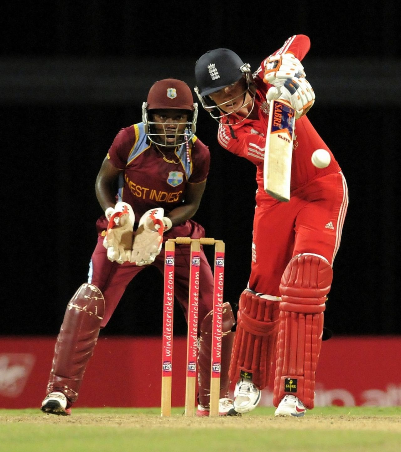 Lauren Winfield pushes one down the ground, West Indies v England, West Indies Tri-Nation Series, Barbados, October 24, 2013