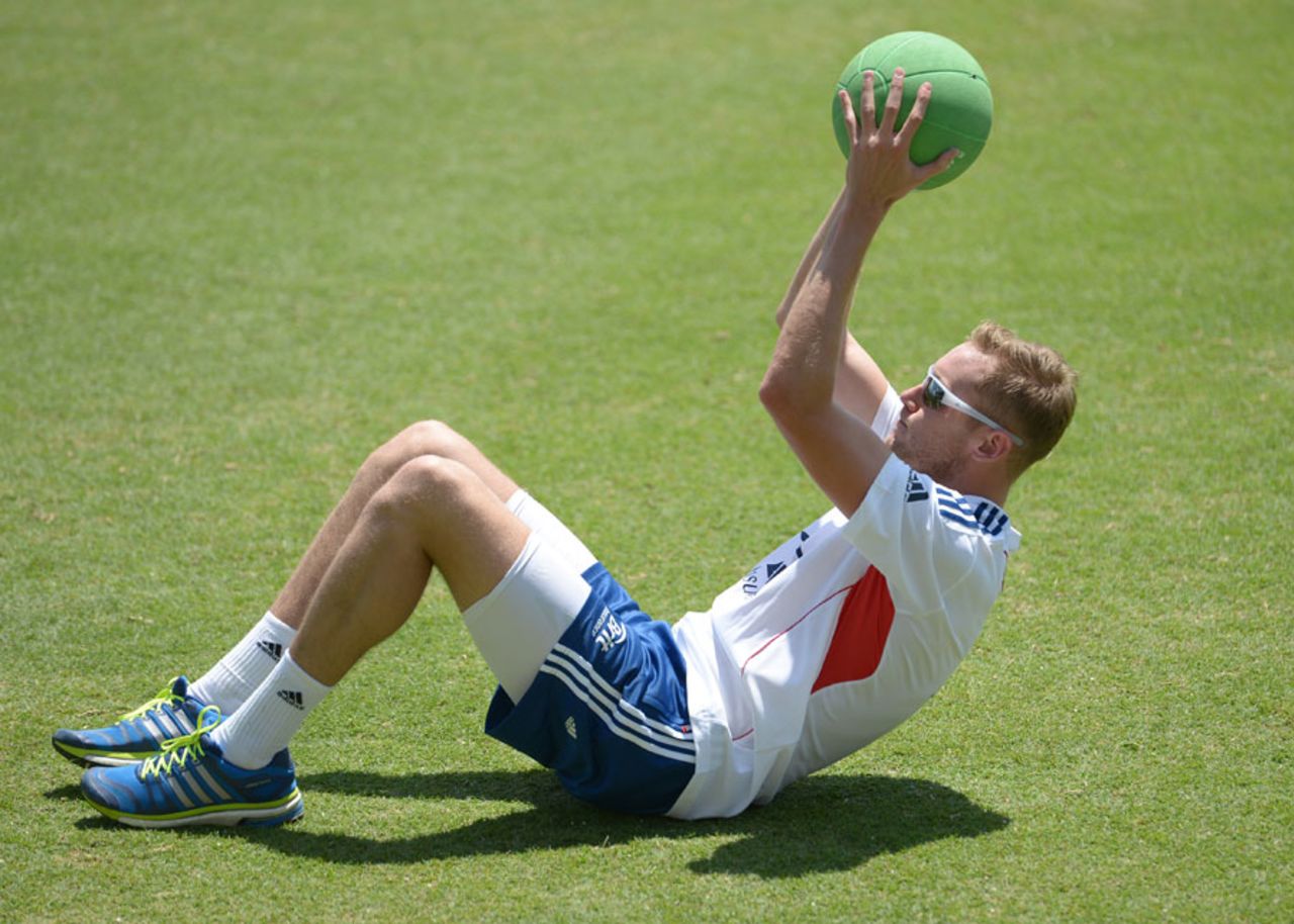 Stuart Broad catches a fitness ball, Perth, October 26, 2013
