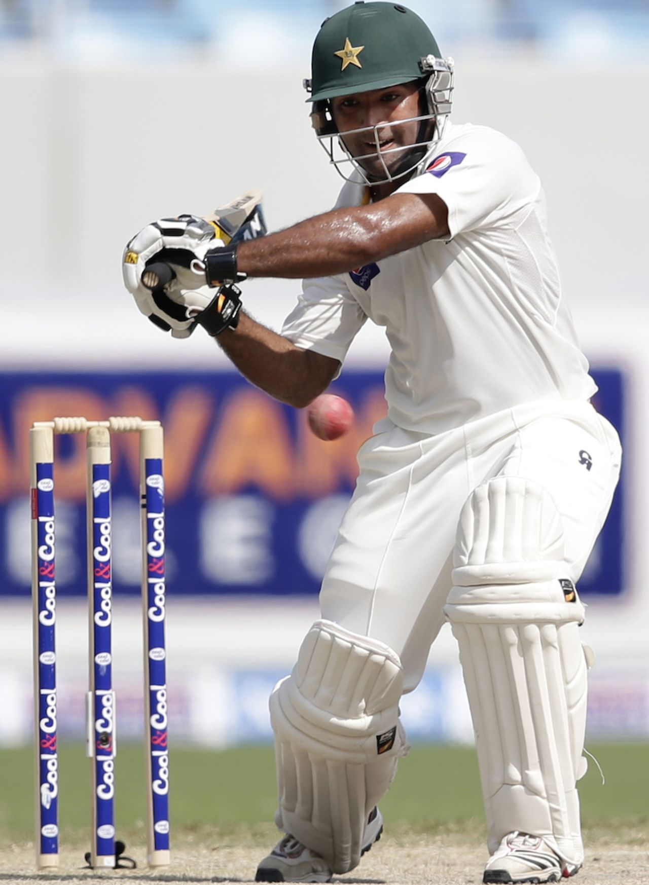 Asad Shafiq looks to punch one through off, Pakistan v South Africa, 2nd Test, Dubai, 4th day, October 26, 2013