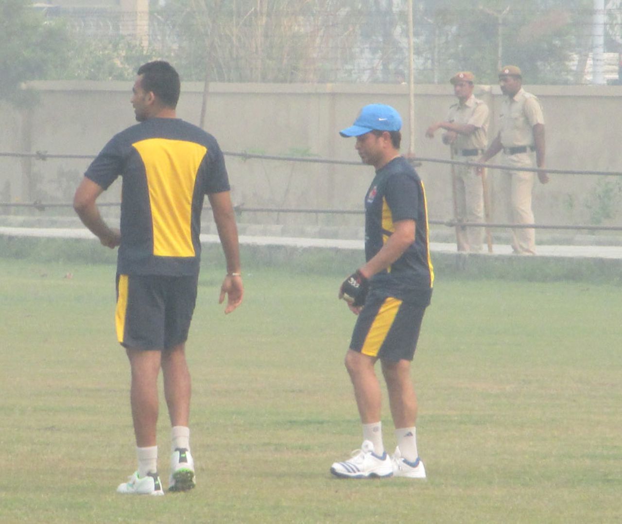 Zaheer Khan and Sachin Tendulkar train ahead of their opening match in the Ranji Trophy, Lahli, October 26, 2013
