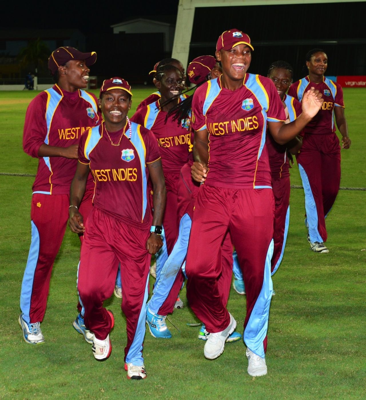 West Indies players celebrate after the series win, West Indies v England, West Indies Tri-Nation Series, final, Bridgetown, October 26, 2013
