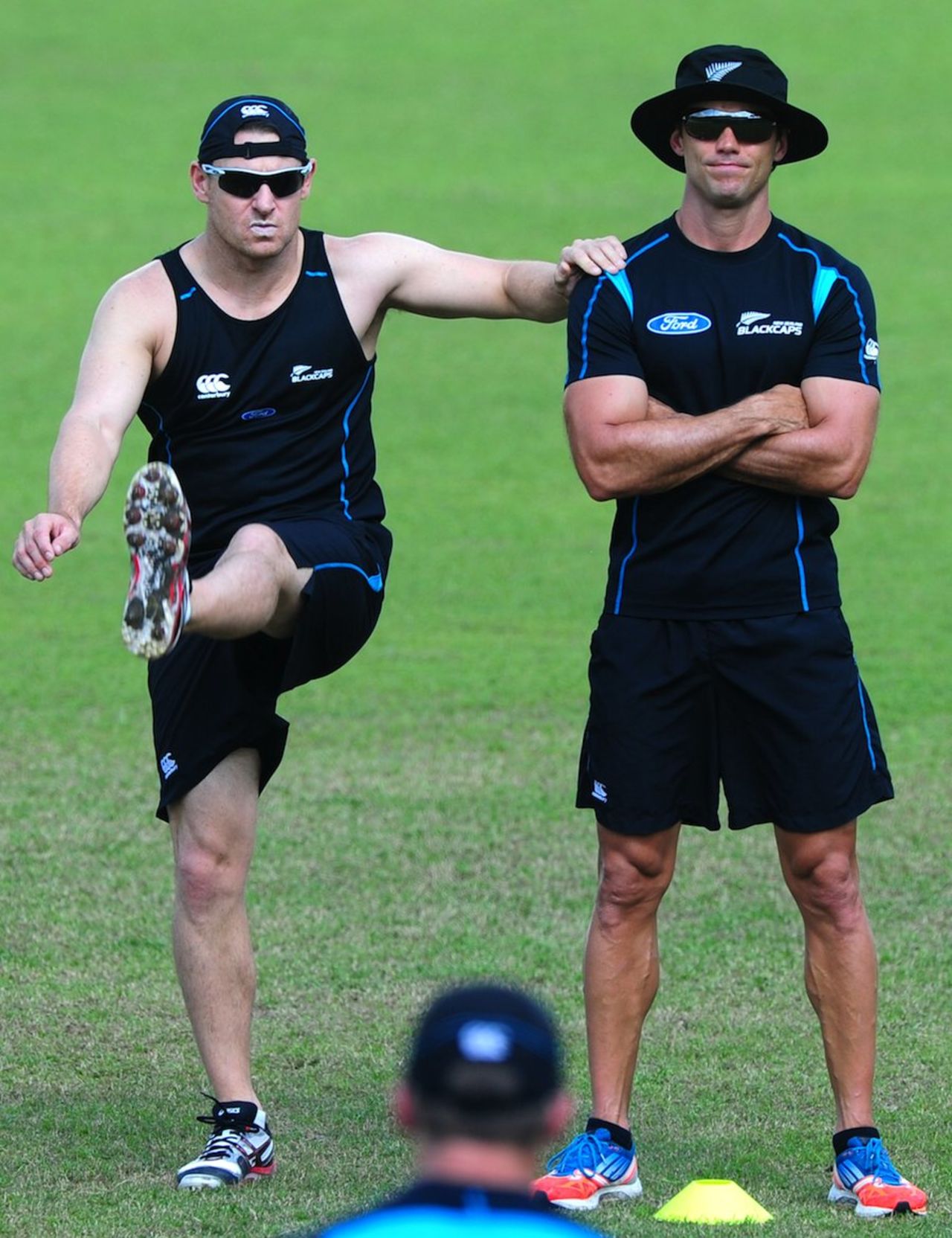 Nathan McCullum stretches during a training session ahead of the ODI series in Bangladesh, Mirpur, October 28, 2013