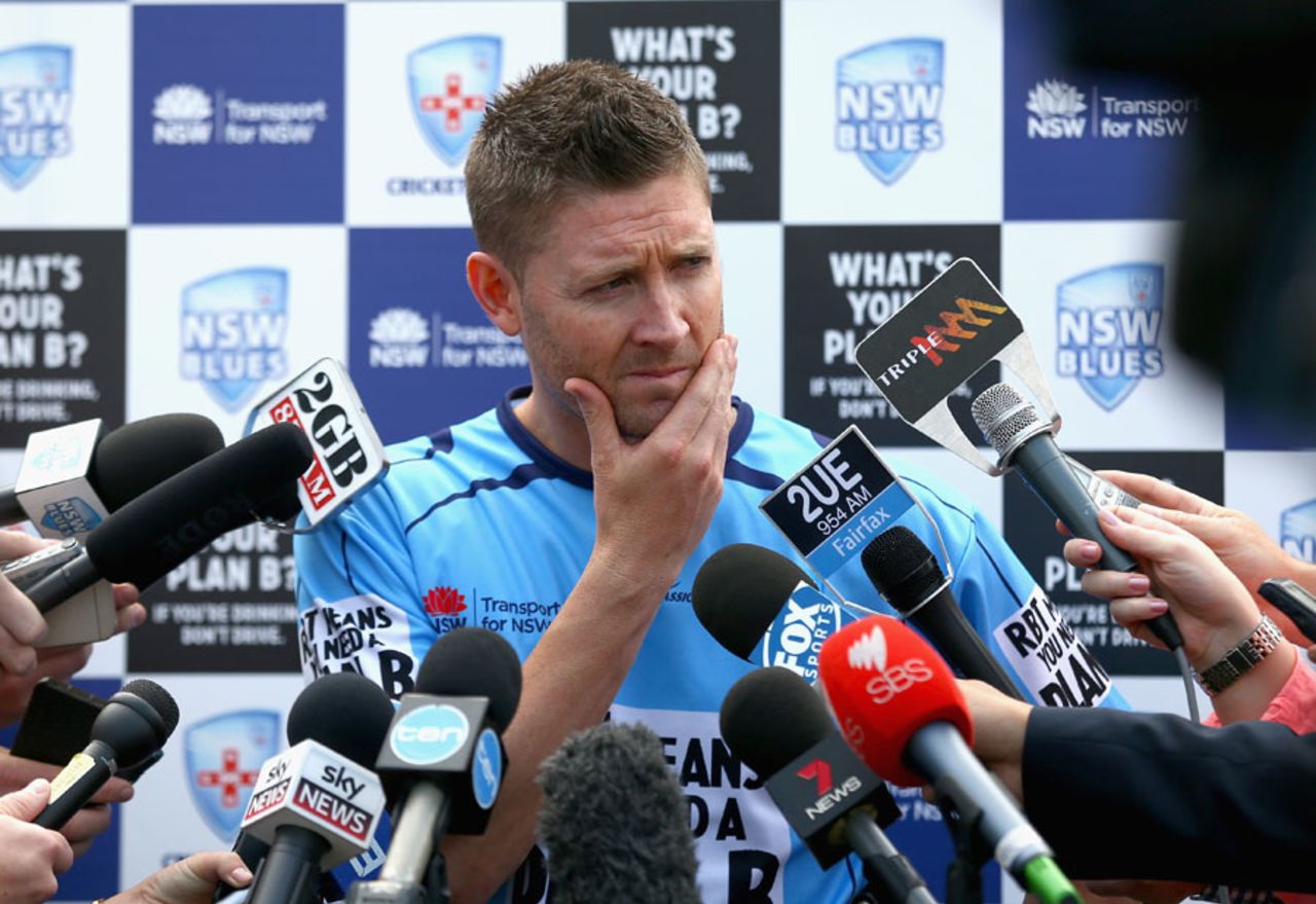 Michael Clarke looks pensive as he faces the media, New South Wales v Victoria, Sheffield Shield, Sydney, October 29, 2013