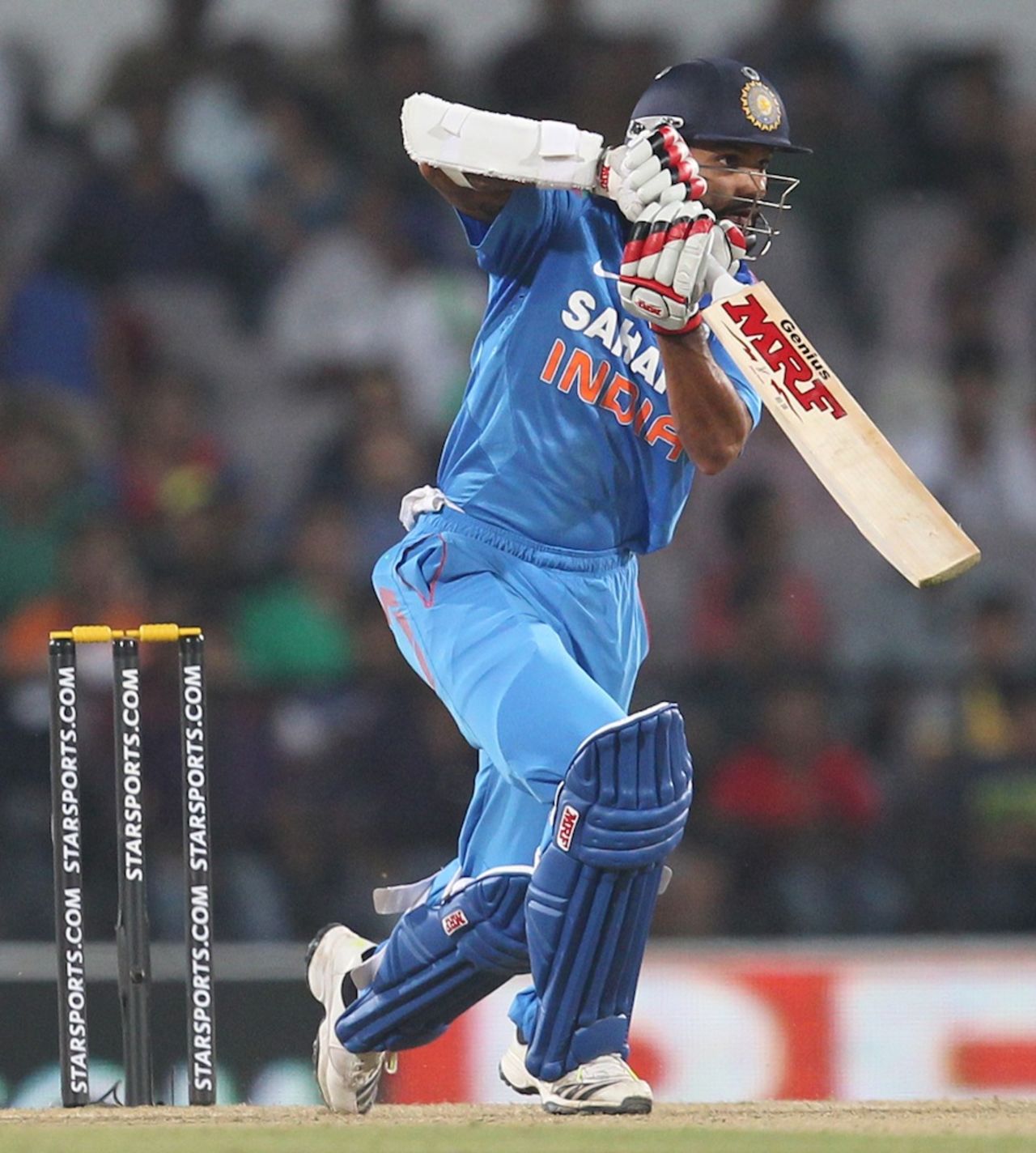 Shikhar Dhawan executes a drive, India v Australia, 6th ODI, Nagpur, October 30, 2013