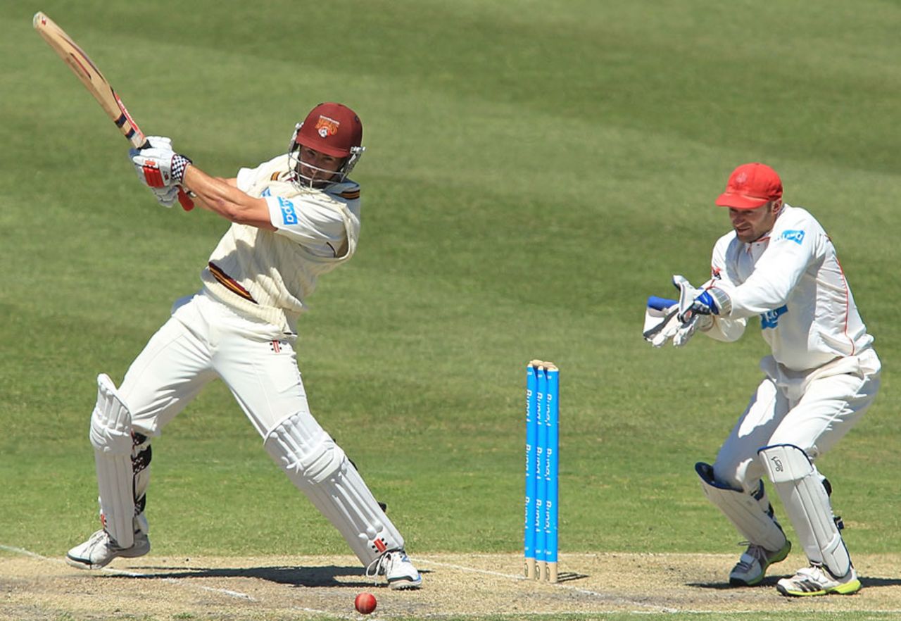 Nathan Reardon cuts away to the off side, South Australia v Queensland, Sheffield Shield, Adelaide, 2nd day, October 31, 2013 