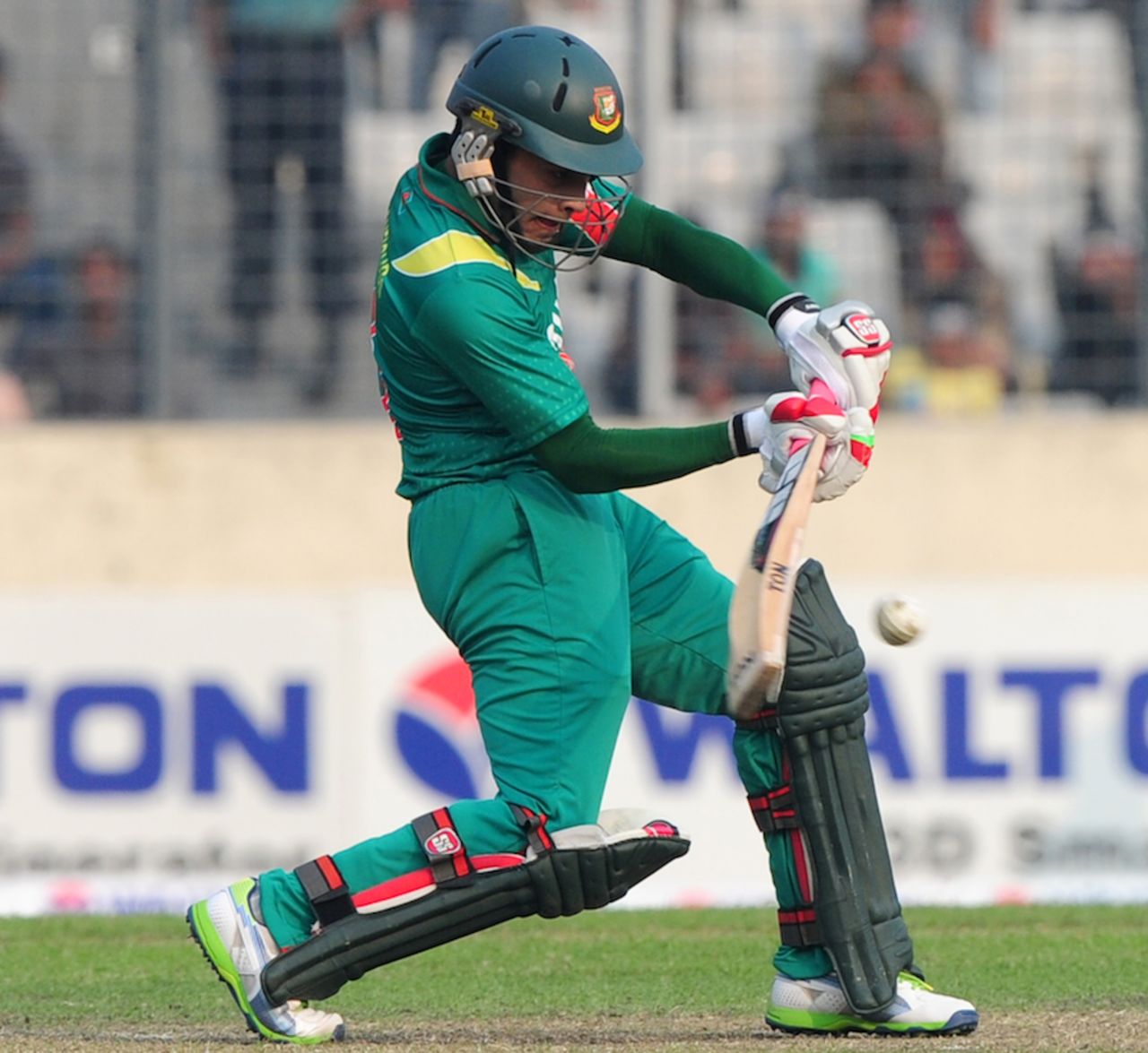 Mushfiqur Rahim shapes to play a drive, Bangladesh v New Zealand, 2nd ODI, Mirpur, October 31, 2013