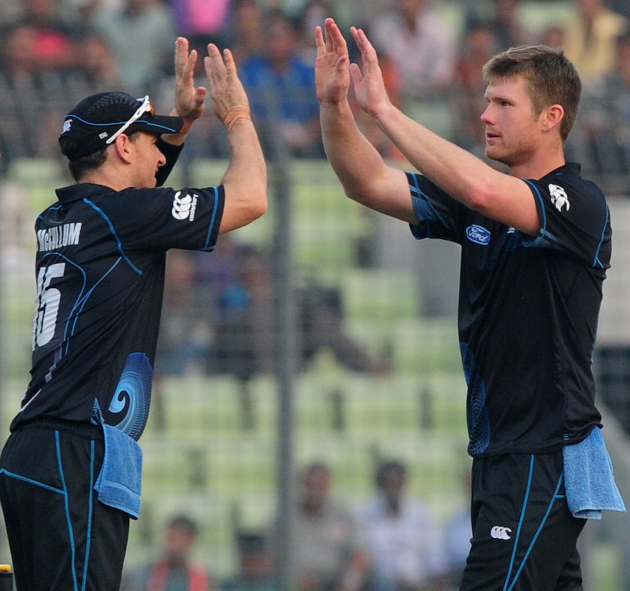 James Neesham celebrates the wicket of Mushfiqur Rahim, Bangladesh v New Zealand, 2nd ODI, Mirpur, October 31, 2013