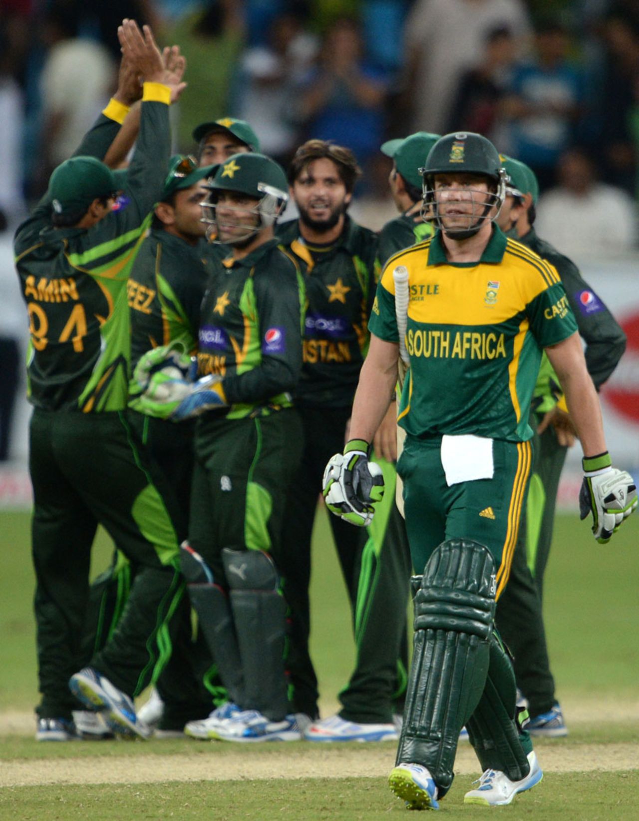 AB de Villiers walks back after being caught behind for 10, Pakistan v South Africa, 2nd ODI, Dubai, November 1, 2013