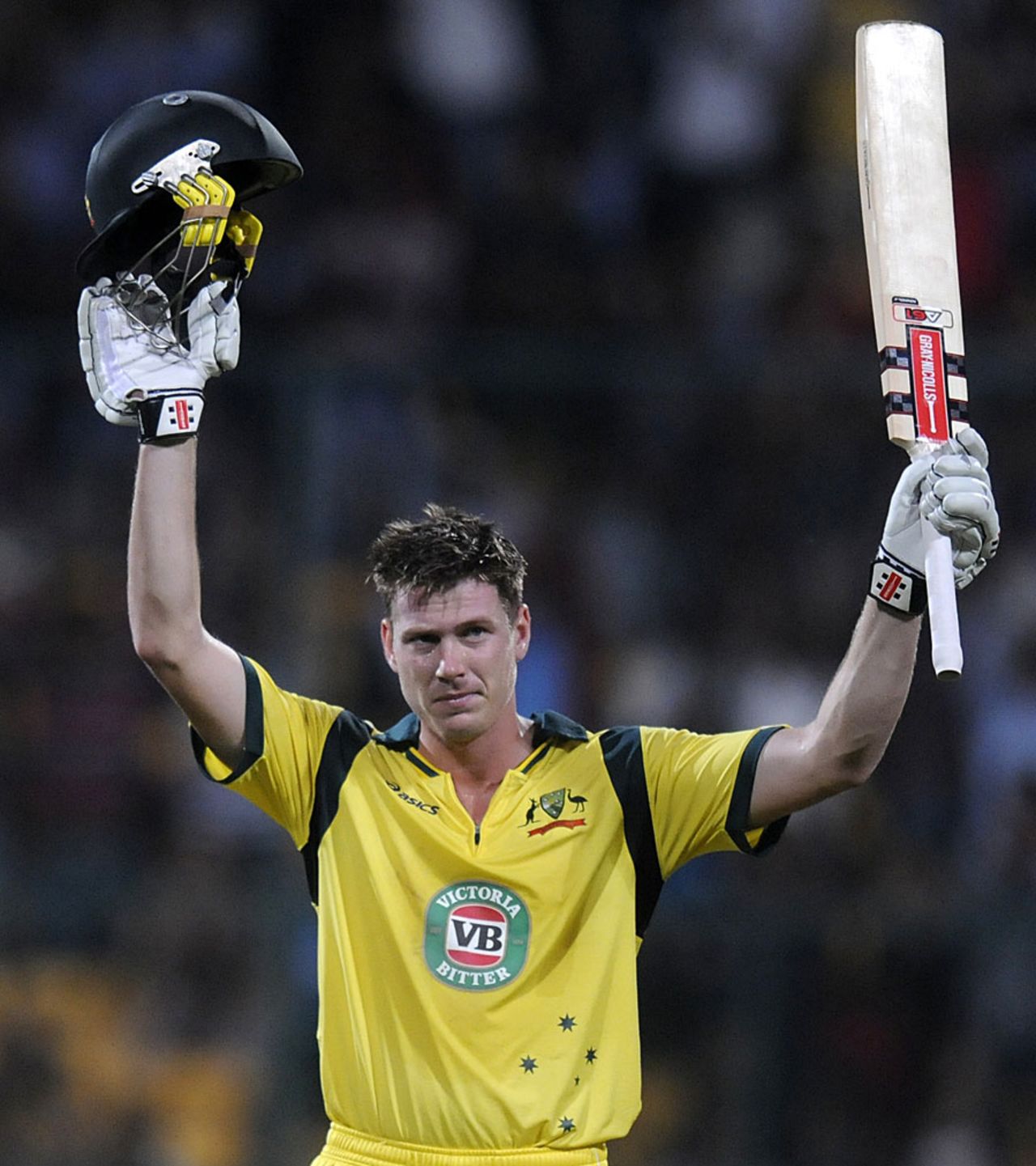 James Faulkner blasted his way to a century off just 57 balls, India v Australia, 7th ODI, Bangalore, November 2, 2013