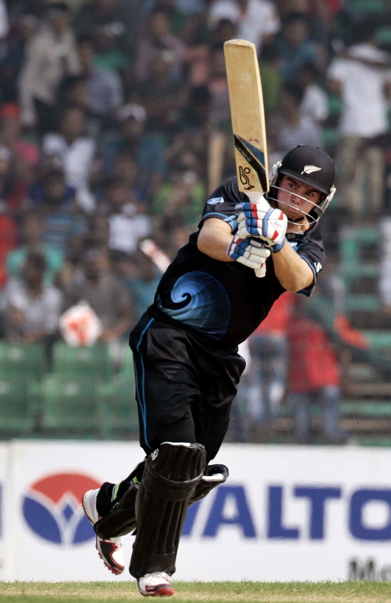 Tom Latham powers the ball through the leg side, Bangladesh v New Zealand, 3rd ODI, Fatullah, November 3, 2013