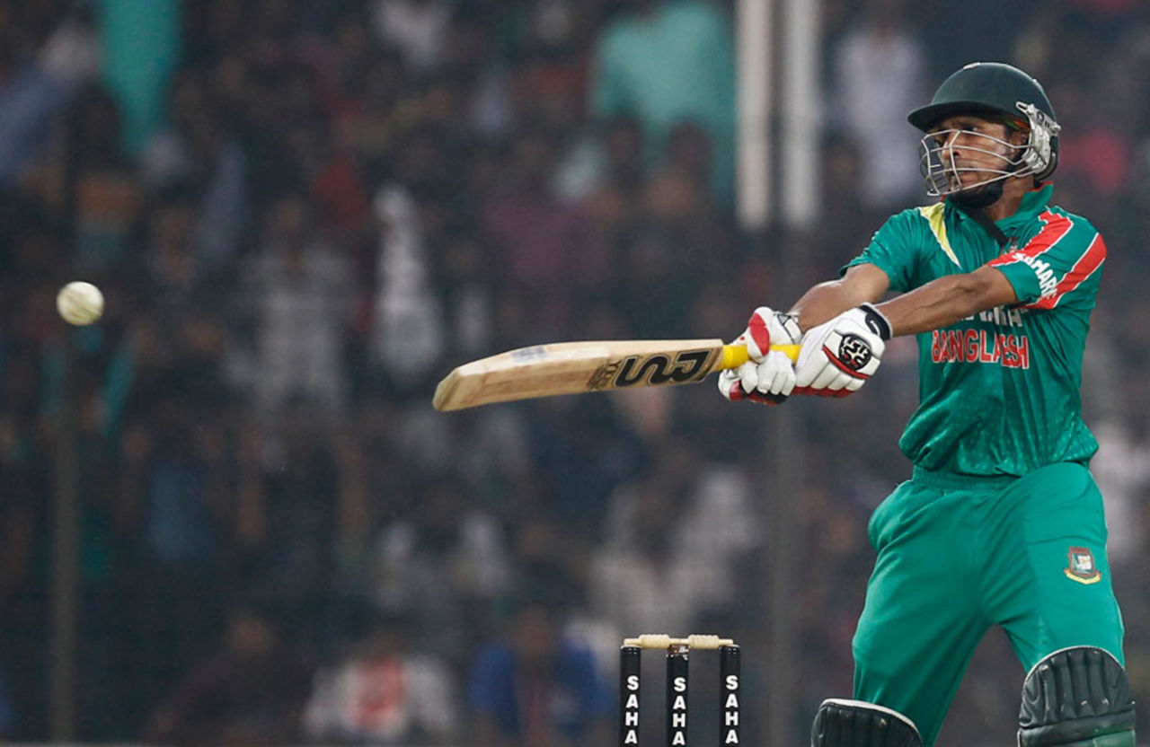 Nasir Hossain cuts one away to the off side, Bangladesh v New Zealand, 3rd ODI, Fatullah, November 3, 2013