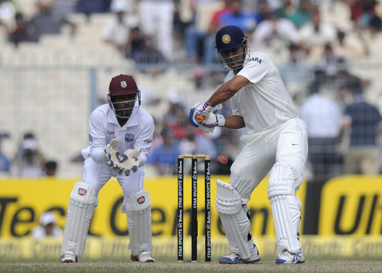 MS Dhoni helped stabilise the innings after a top-order wobble, India v West Indies, 1st Test, Kolkata, 2nd day, November 7, 2013