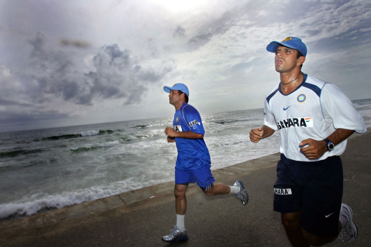 Sachin Tendulkar and Rahul Dravid jog on the Galle Face, Colombo, August 11, 2006