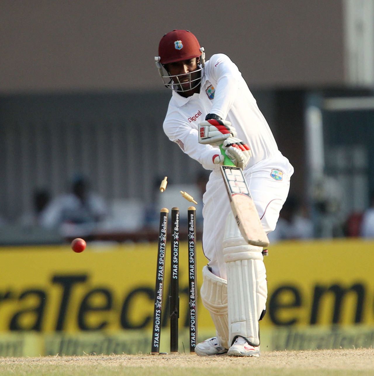 Shane Shillingford was bowled out for a duck, India v West Indies, 1st Test, Kolkata, 3rd day, November 8, 2013