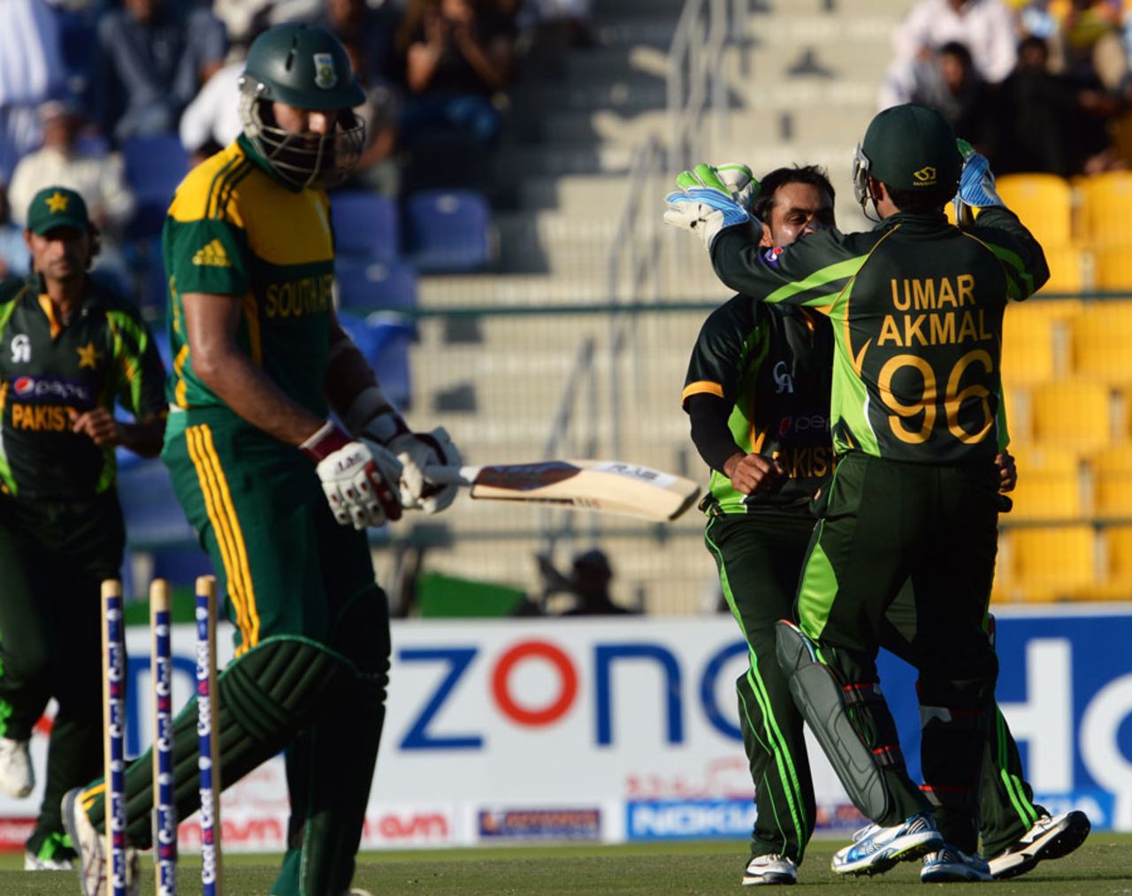 Hashim Amla was bowled for 46 by Mohammad Hafeez , Pakistan v South Africa, 4th ODI, Abu Dhabi, November 8, 2013