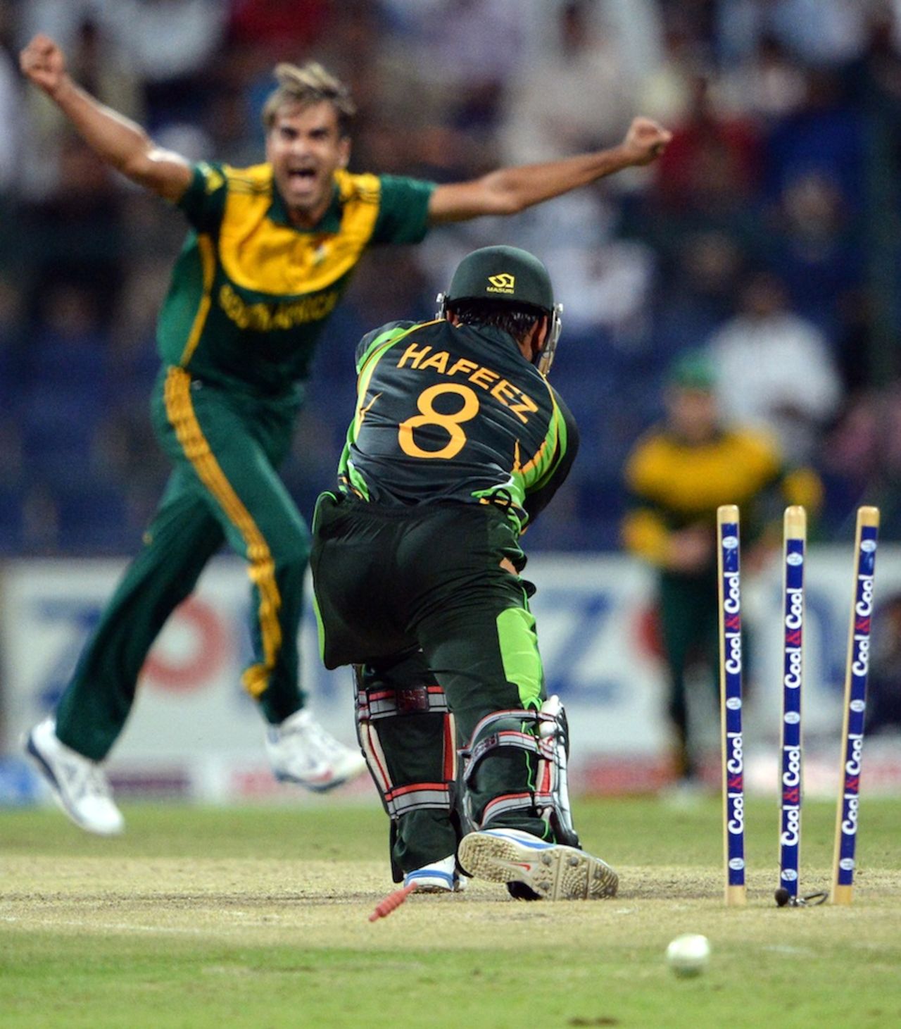 Mohammad Hafeez played the wrong line against Imran Tahir , Pakistan v South Africa, 4th ODI, Abu Dhabi, November 8, 2013
