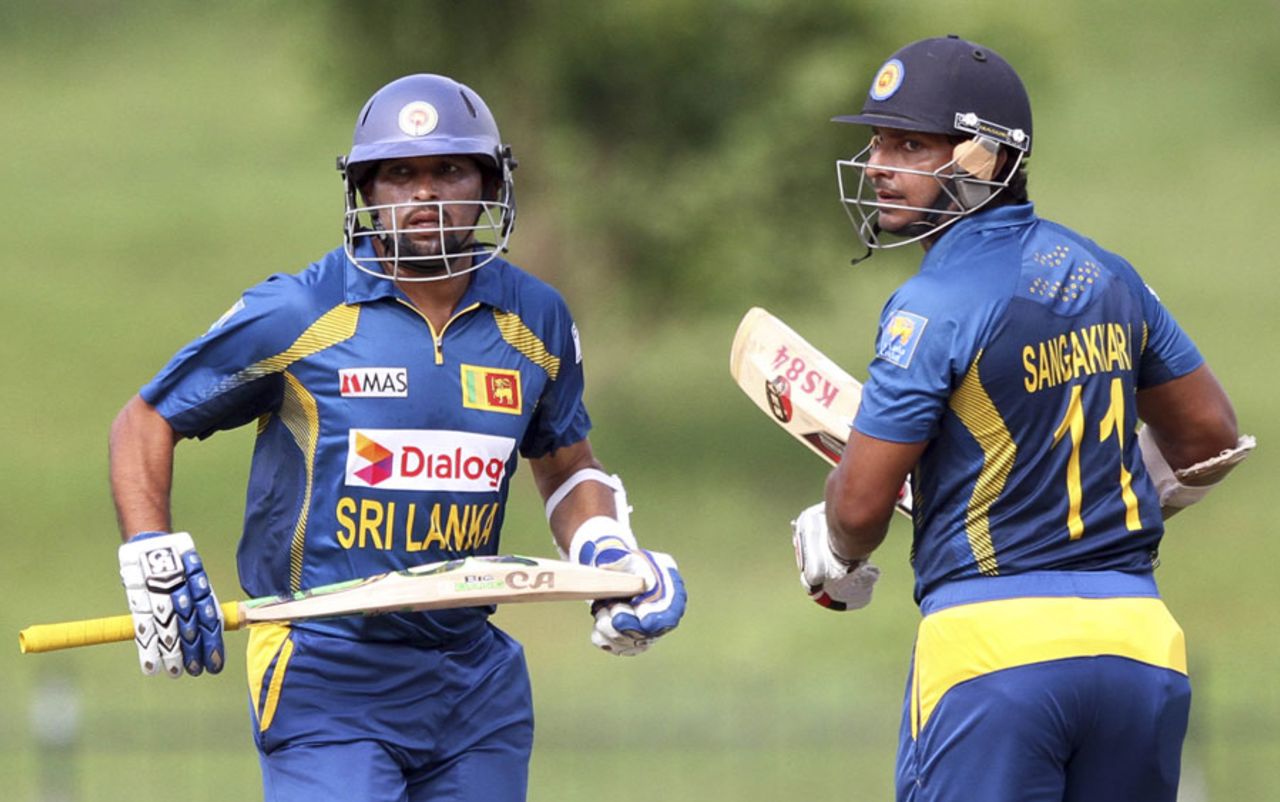 Tillakaratne Dilshan and Kumar Sangakkara added 137 runs for the second wicket, Sri Lanka v New Zealand, 1st ODI, Hambantota, November 10, 2013