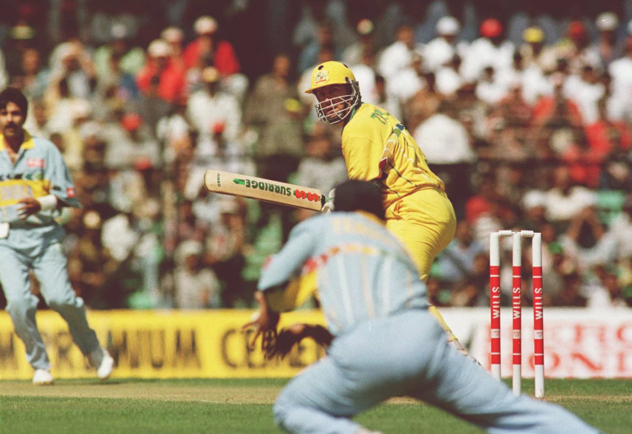 Sachin Tendulkar fields a shot from Mark Taylor, India v Australia, World Cup, Group A, Mumbai, February 27, 1996
