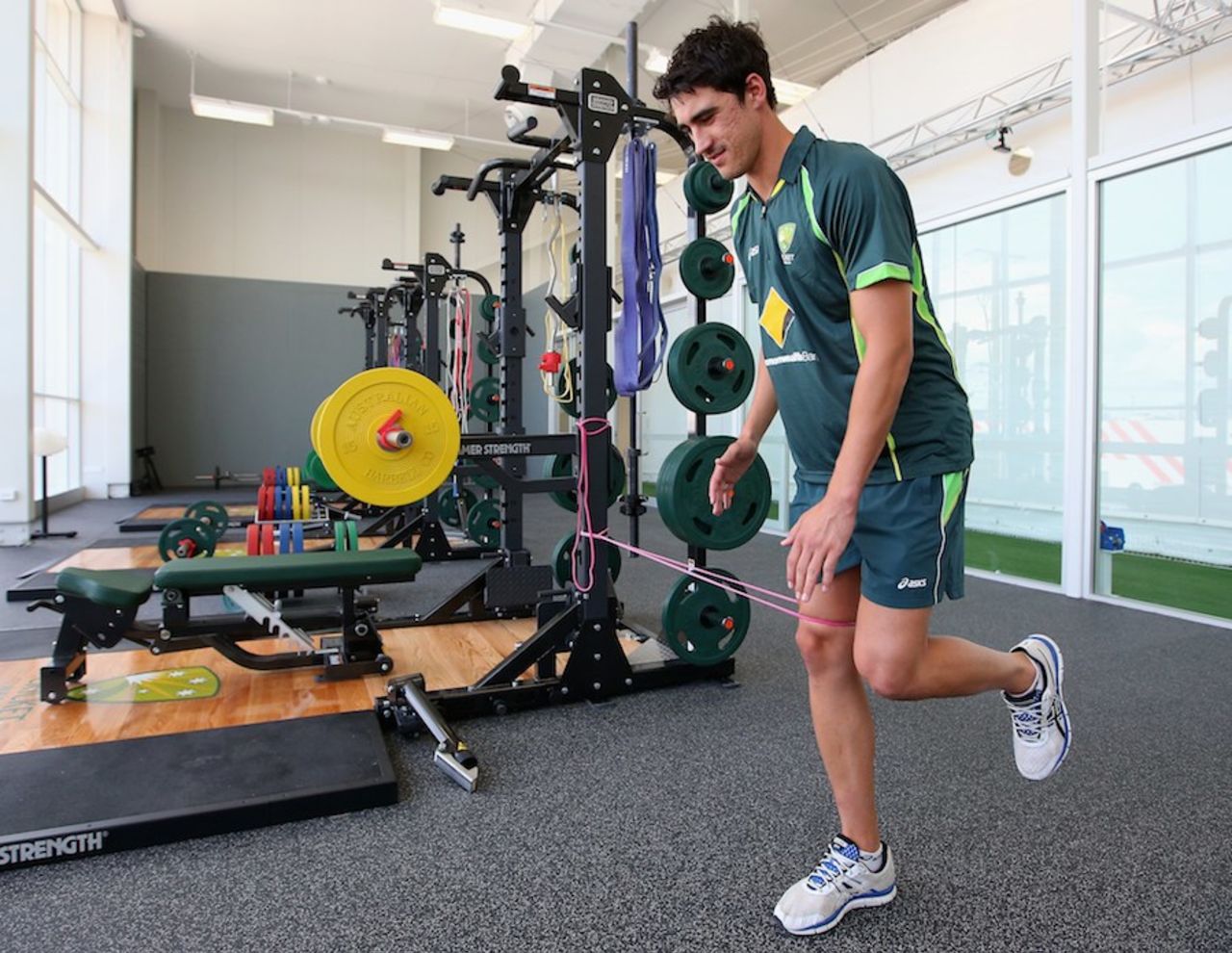 Mitchell Starc at the gym at the National Cricket Centre, Brisbane, November 12, 2013