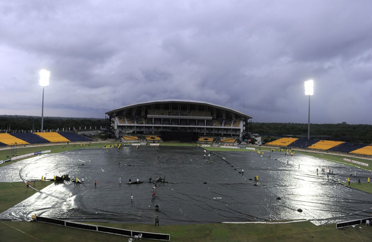 A wet Hambantota with the covers on, Sri Lanka v New Zealand, 2nd ODI, Hambantota, November 12, 2013