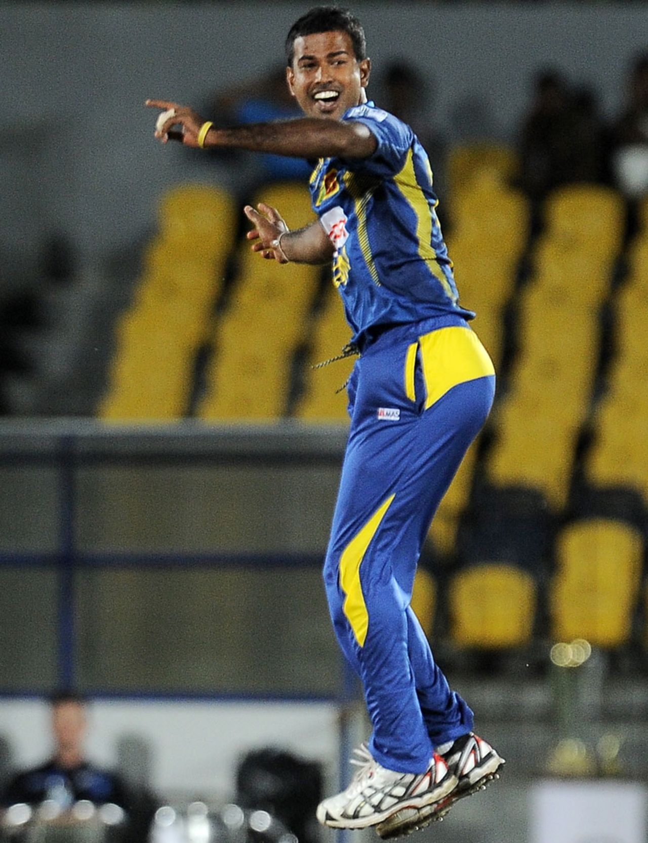 Nuwan Kulasekera jumps for joy after a wicket, Sri Lanka v New Zealand, 2nd ODI, Hambantota, November 12, 2013