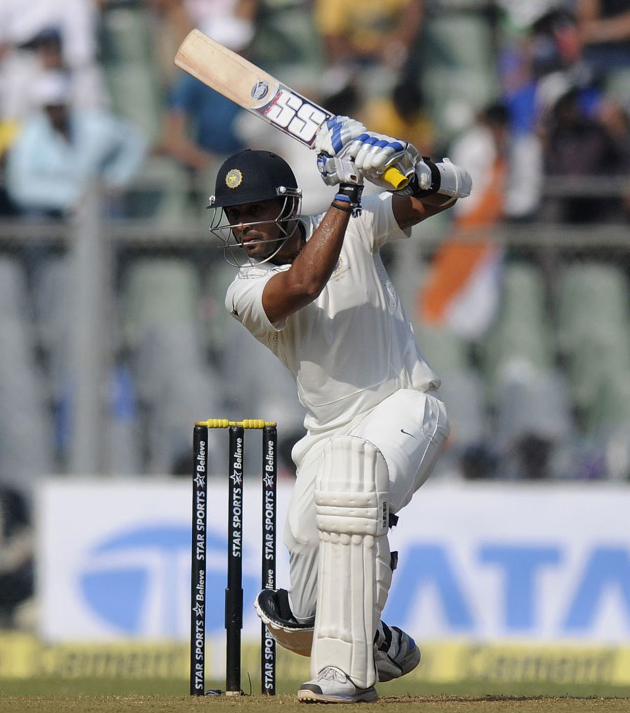 M Vijay attacks the off side, India v West Indies, 2nd Test, Mumbai, 1st day, November 14, 2013