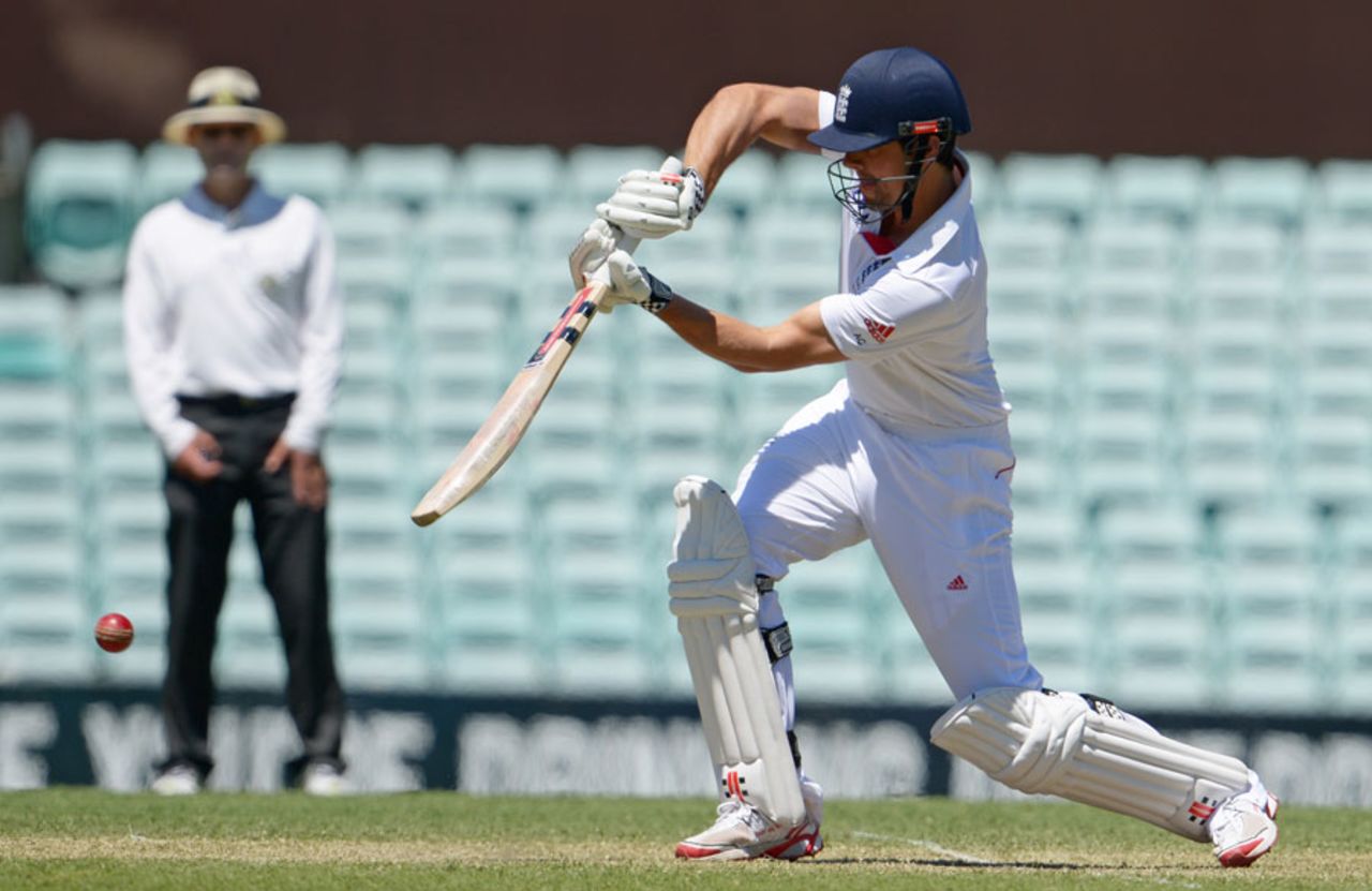 Alastair Cook drives during his innings of 81, Cricket Australia Invitational XI v England, Sydney, 2nd day, November 14, 2013