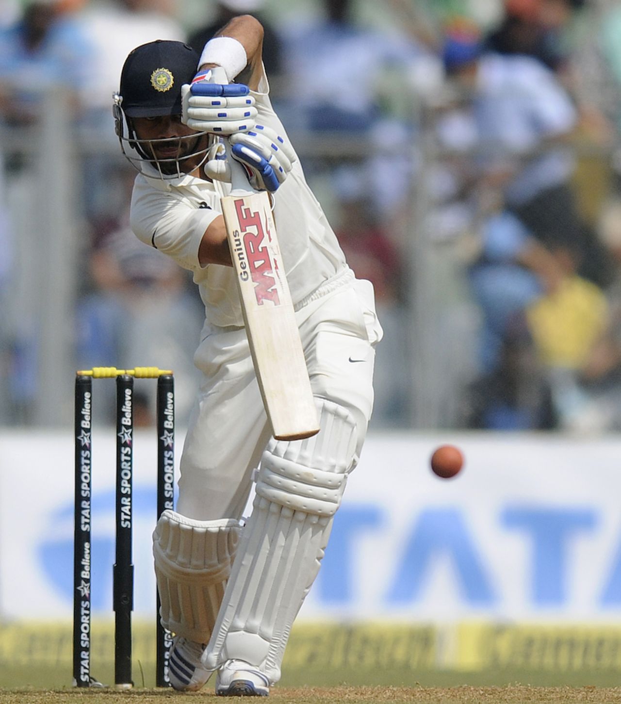 Not Tendulkar: Virat Kohli plays a straight drive, India v West Indies, 2nd Test, Mumbai, 2nd day, November 15, 2013