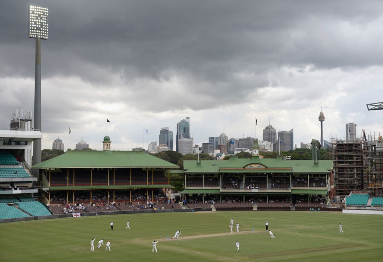 England bat under grey clouds at the SCG, Cricket Australia Invitational XI v England, Sydney, 3rd day, November 15, 2013