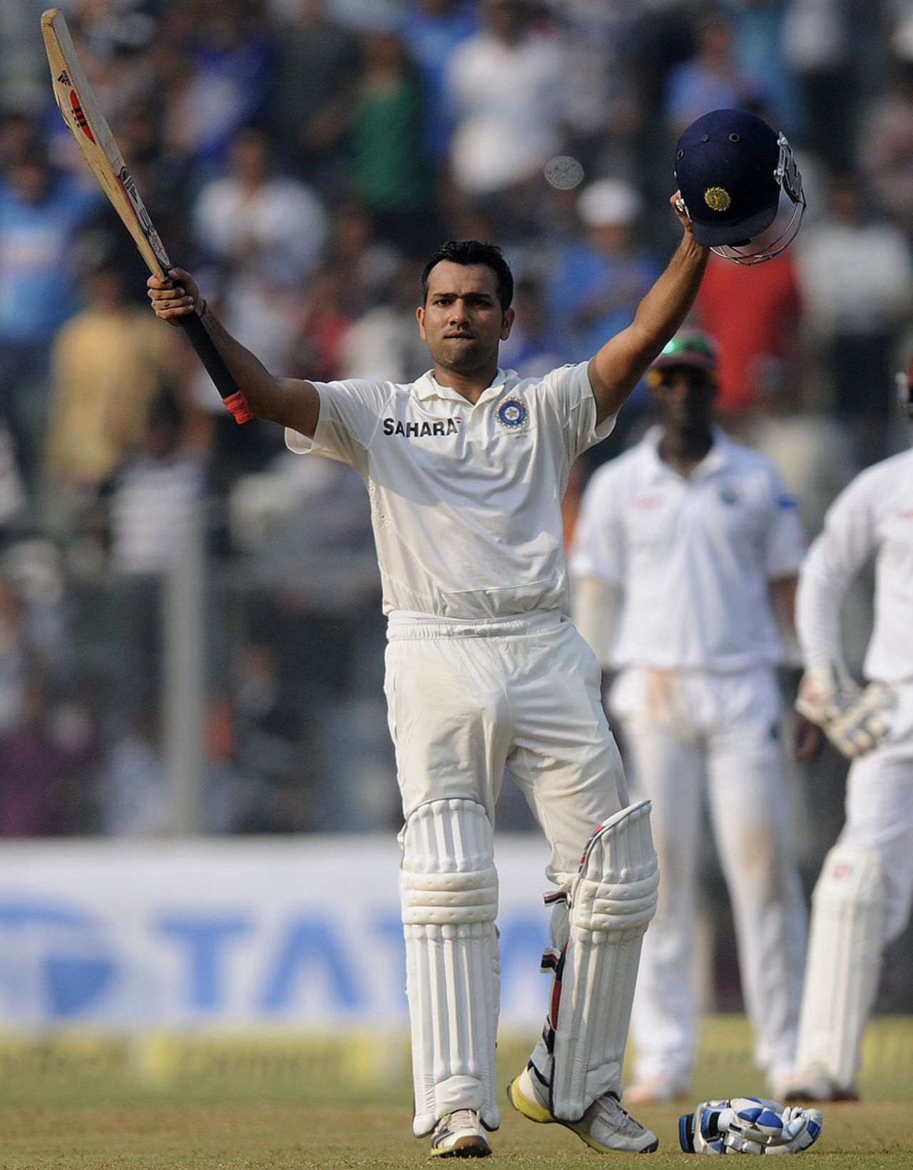 Rohit Sharma celebrates his second consecutive Test century, India v West Indies, 2nd Test, Mumbai, 2nd day, November 15, 2013