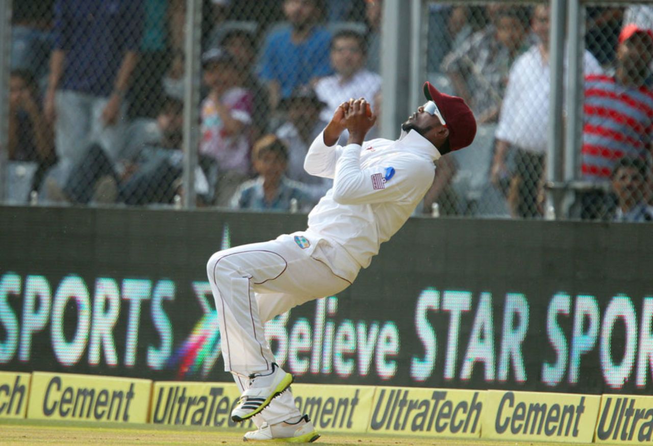 Narsingh Deonarine took the catch of Rohit Sharma, but it was off a no ball, India v West Indies, 2nd Test, Mumbai, 2nd day, November 15, 2013