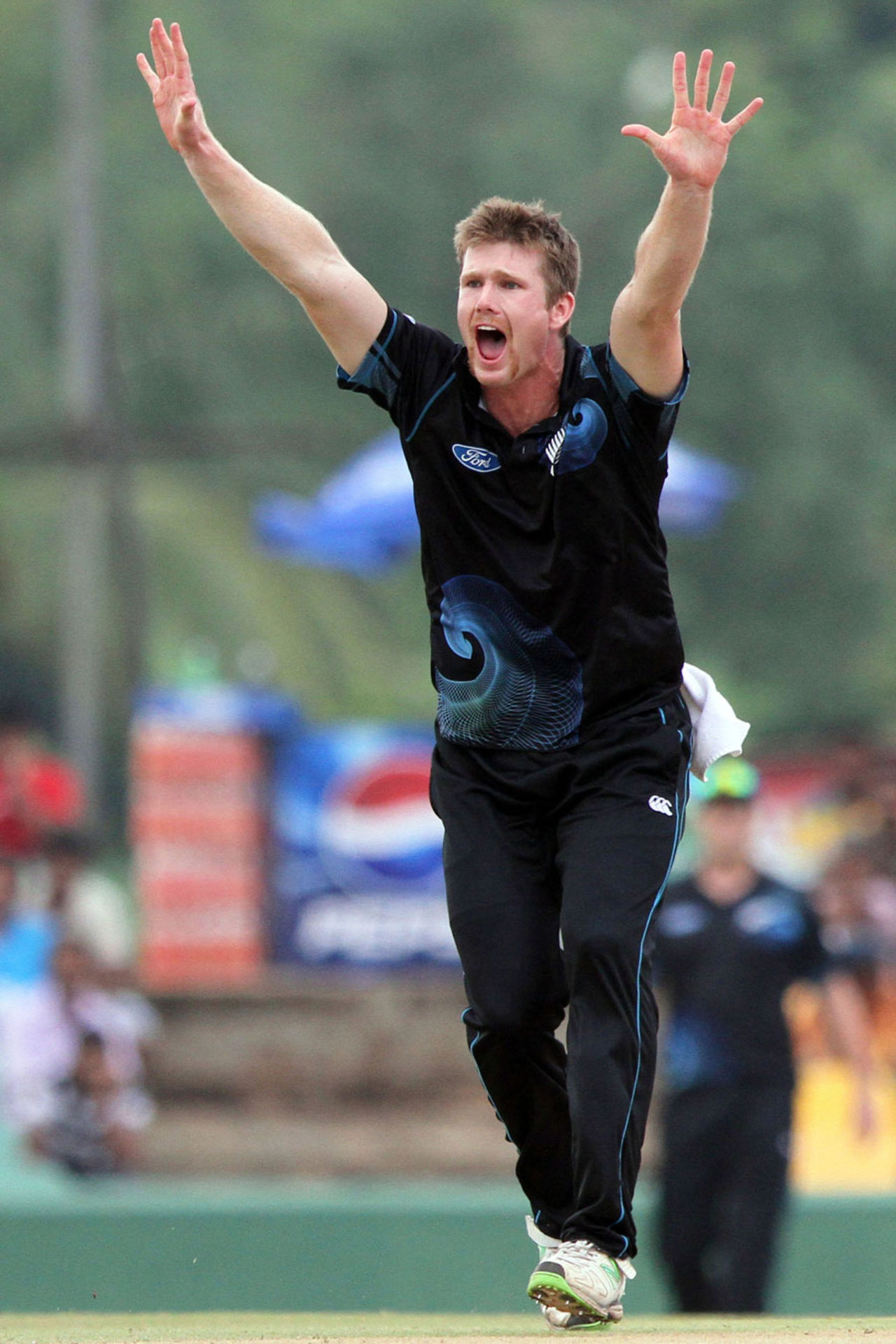 James Neesham goes up in appeal, Sri Lanka v New Zealand, 3rd ODI, Dambulla, November 16, 2013