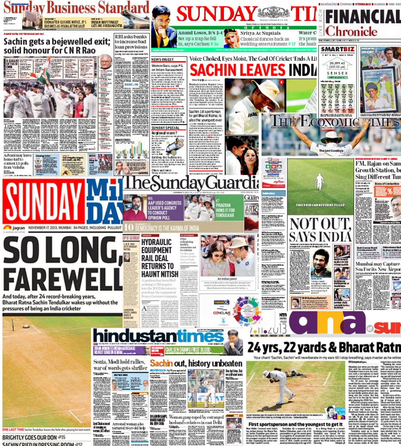 Front pages of Indian newspapers are all about Sachin Tendulkar's retirement