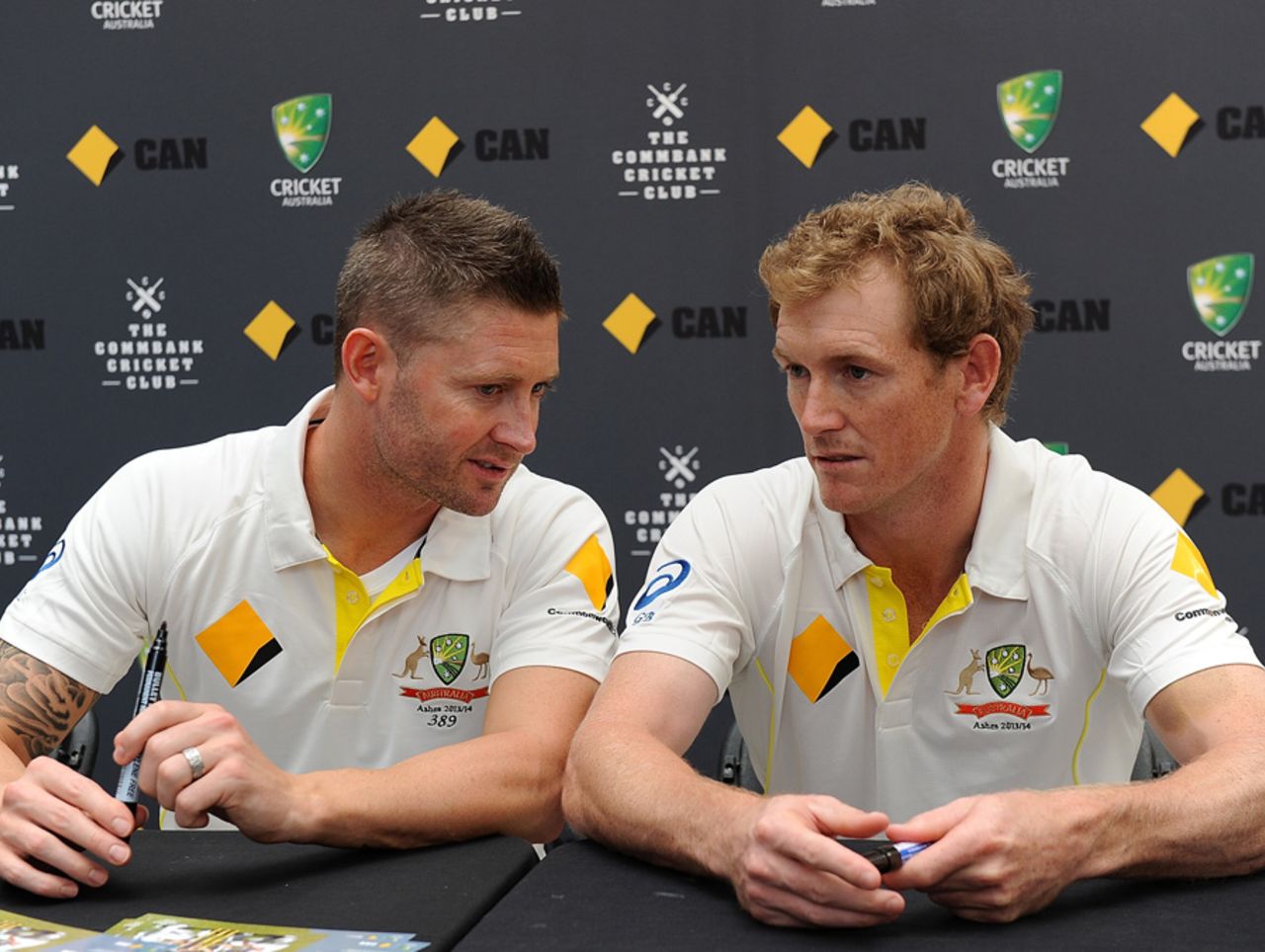 Michael Clarke and George Bailey at the Australia team's fan-day event, Brisbane, November 18, 2013