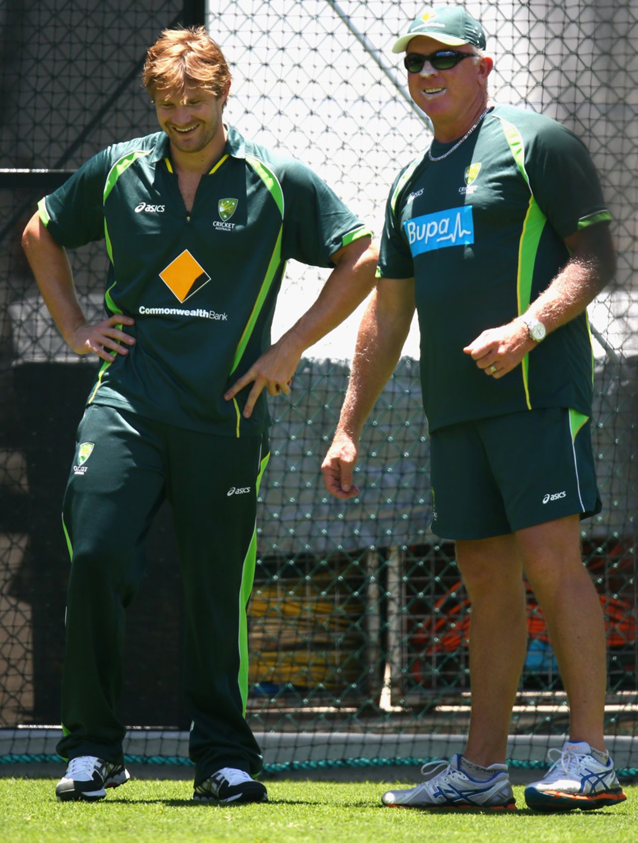 Shane Watson and Craig McDermott at a training session, Brisbane, November 19, 2013