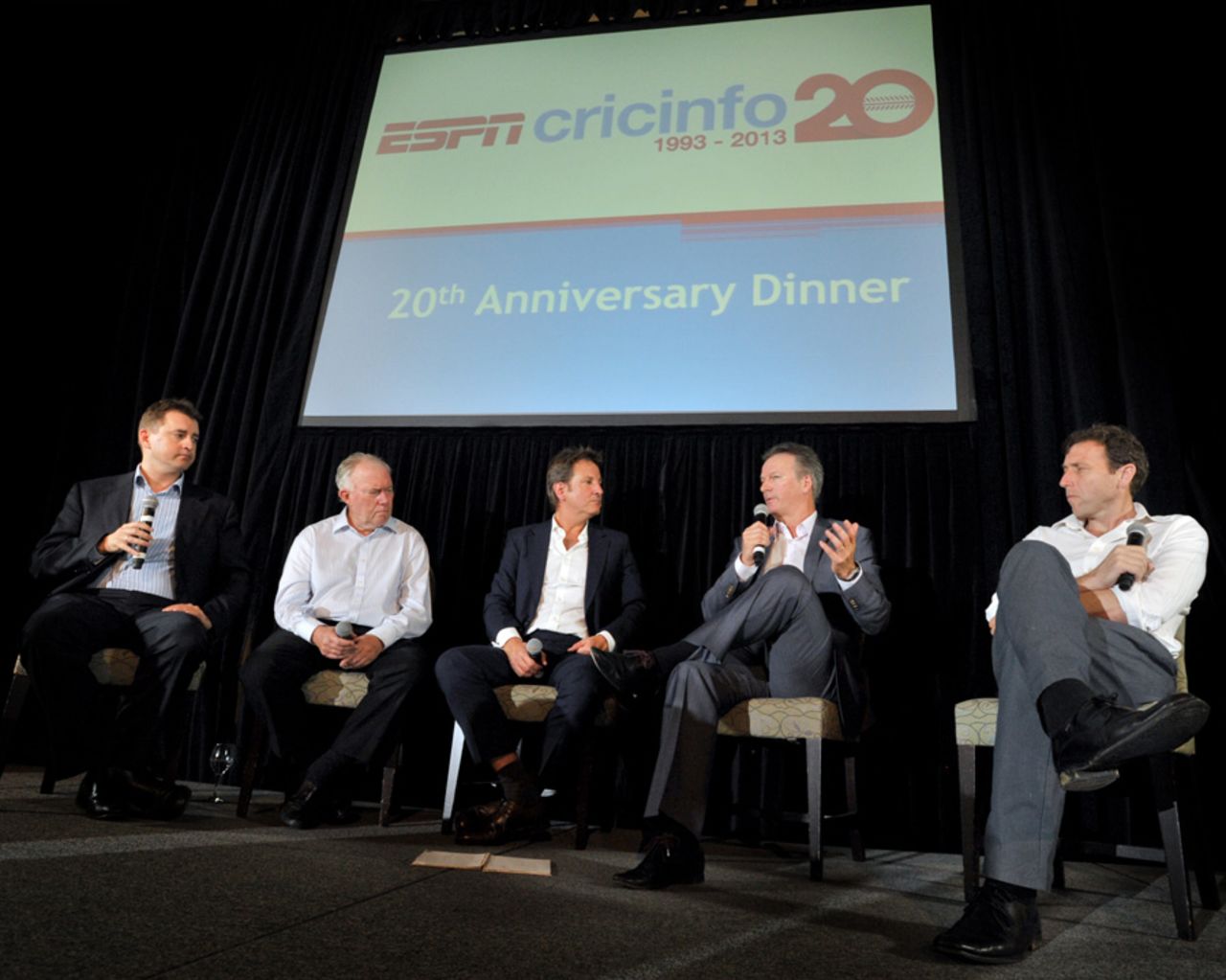 Andrew Jones, Jim Maxwell, Mark Nicholas, Steve Waugh and Mike Atherton at the ESPNcricinfo summit, Brisbane, November 19, 2013
