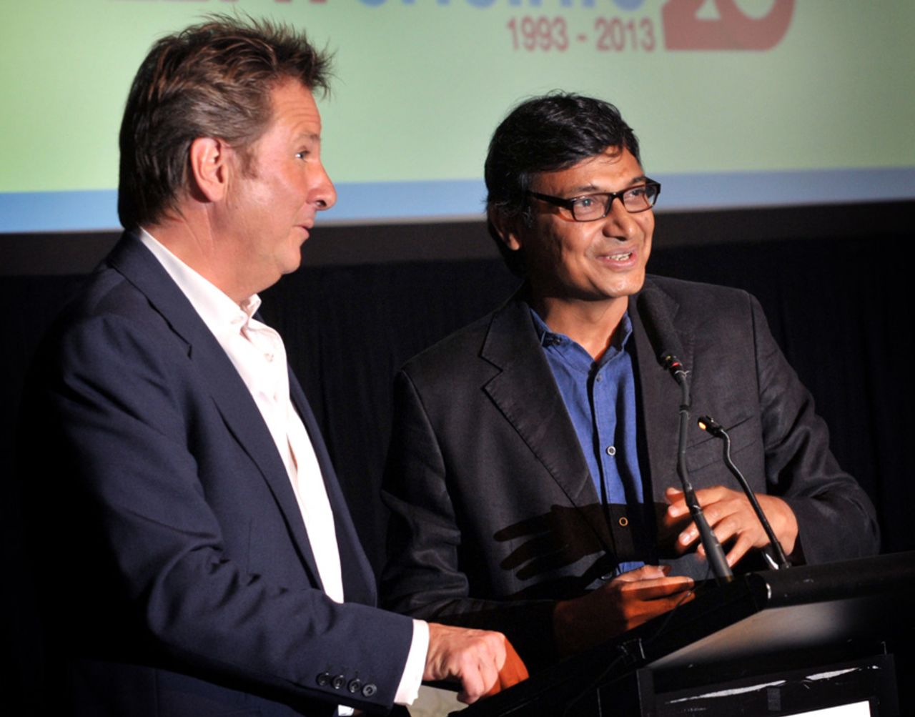 Mark Nicholas and ESPNcricinfo editor Sambit Bal at the summit, Brisbane, November 19, 2013