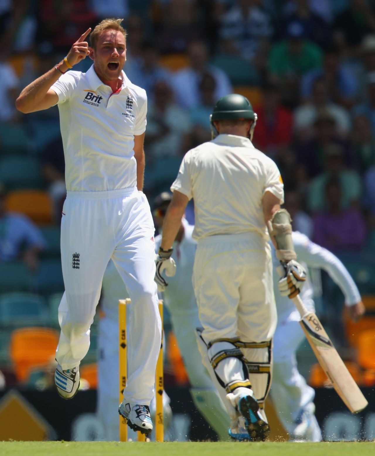 Stuart Broad celebrates the wicket of Chris Rogers, Australia v England, 1st Test, Brisbane, 1st day, November 21, 2013